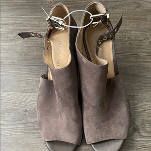 Antonio Melani Taupe Open-Toe Mules‎